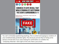'New York Post story' on U.S. Congress voting to criminalize questions around 9/11 attack is fake