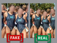 2018 image of U.S. girls’ water polo team edited to add sexist text on swimsuits