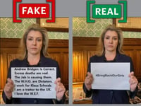 Edited image shows British MP Penny Mordaunt holding pro-WEF sign