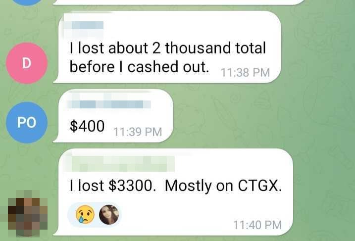 Message reads: I lost about 2 thousand total before I cashed out. 