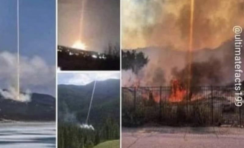 False: Viral images show that powerful lasers caused wildfires in California.