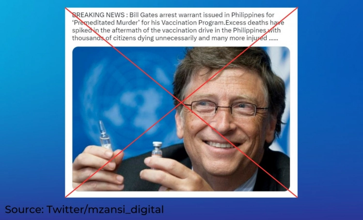 False: An arrest warrant has been issued in the Philippines against Bill Gates for 'premeditated murder,' linked to the country's COVID-19 vaccine rollout.