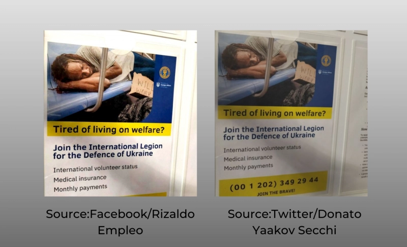 A recruitment poster urging American welfare recipients to join war in Ukraine is fake