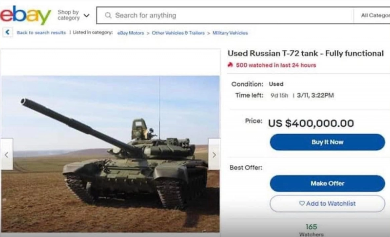 False: Russian tanks are being sold on eBay.