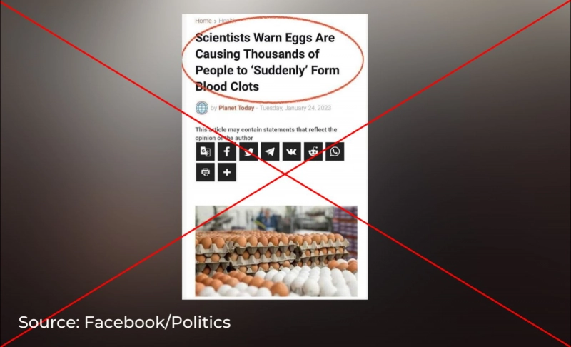 False: Scientists have warned that egg consumption is causing thousands of people to 'suddenly' form blood clots.