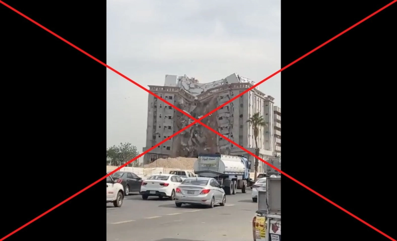 False: Footage shows a building collapsing next to a busy road during an earthquake in Turkey.