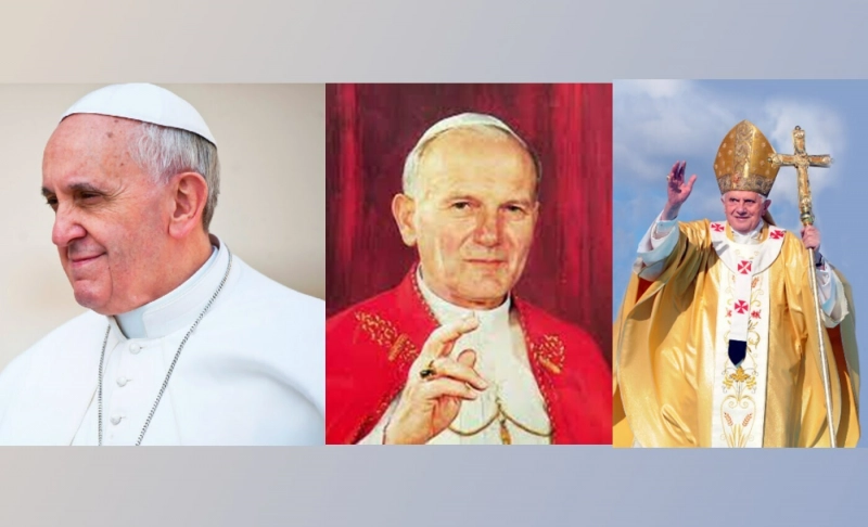 False: Viral image shows Pope John Paul II with Pope Benedict and Pope Francis.