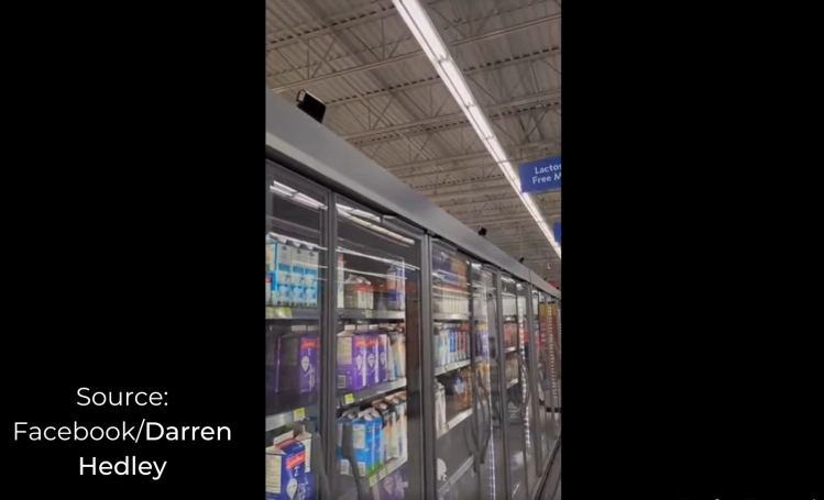 False: Digital entrance gates at Walmarts in 15-minute cities won't open for residents who have exceeded their meat, dairy, and egg consumption limit.