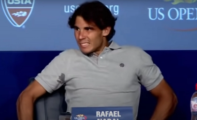 False: A video shows tennis ace Rafael Nadal collapsing at a press conference due to side effects from the COVID-19 vaccine.