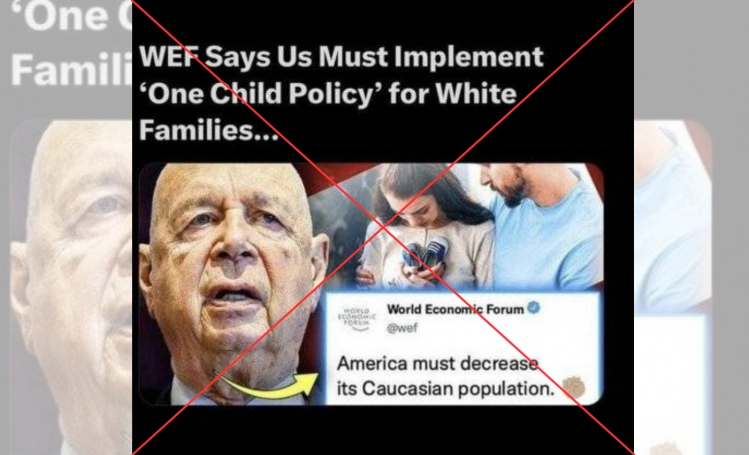 False: World Economic Forum wants America to implement 'one-child policy' for white families.