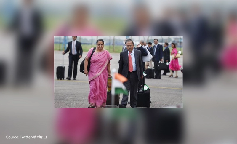 False: Indian National Security Advisor Ajit Doval was recently spotted with his wife Aruni Doval at the airport.