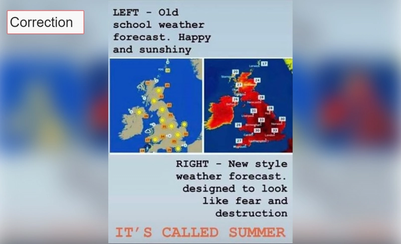 False: The new weather forecast map from the Met Office is intended to cause panic about climate change.