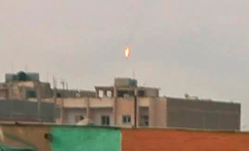 False: This image from a video clip shows a Russian fighter jet shot down in Ukraine.