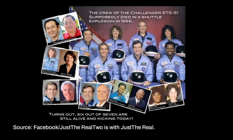 False: The crew of the Challenger space shuttle is still alive and living under different identities.