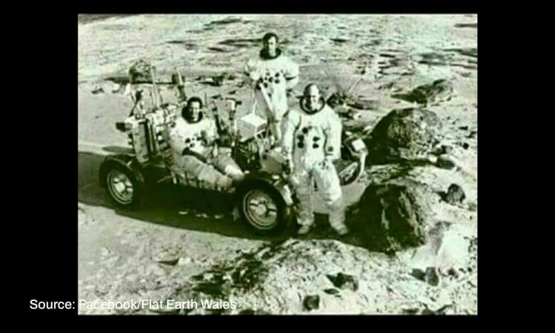False: Astronauts on the Moon removed their helmets to pose for a photograph.