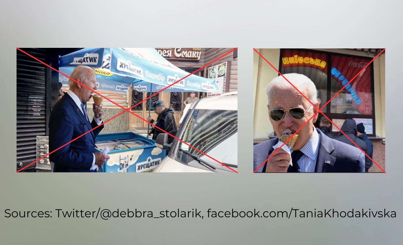 False: Photos show U.S. President Joe Biden eating ice cream during his visit to Kyiv on February 20, 2023.