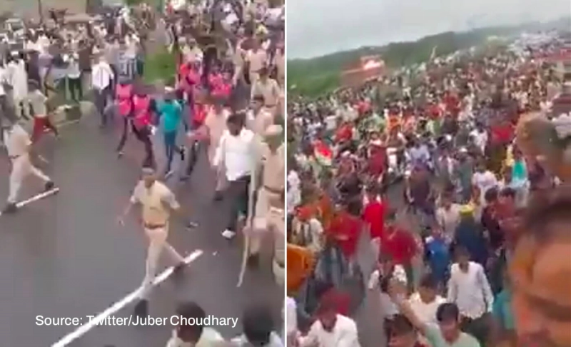 False: Hundreds of people blocked the road during Bhim Army Chief Chandrashekhar Azad's visit to Jalore, Rajasthan.