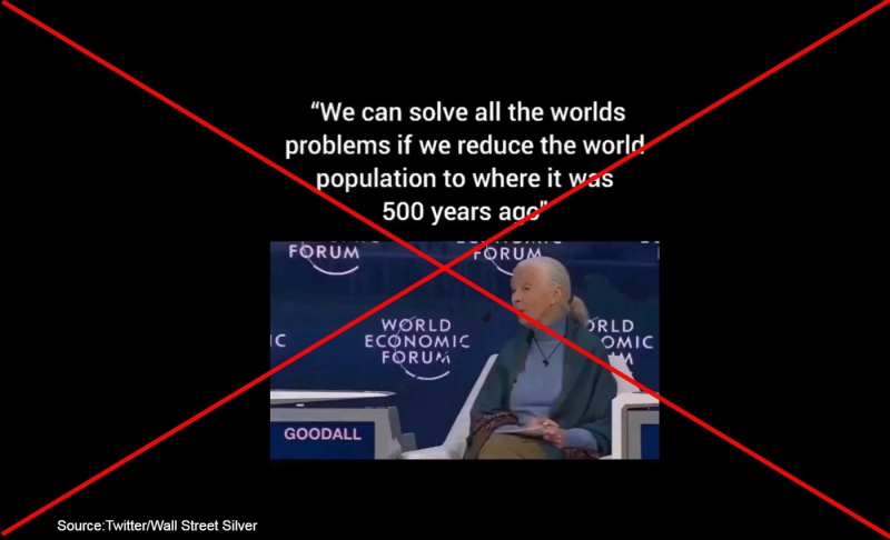 False: Jane Goodall advocated for depopulation at a WEF event.
