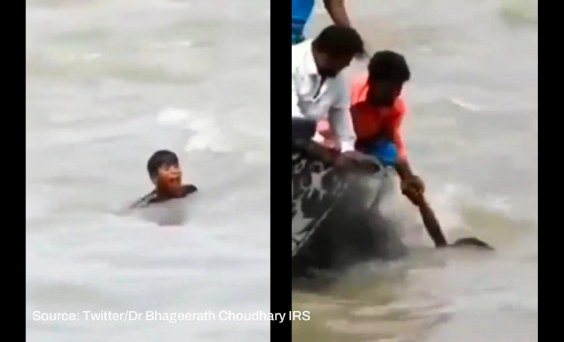 False: State Disaster Response Force saved a drowning child from Chambal river amid floods.