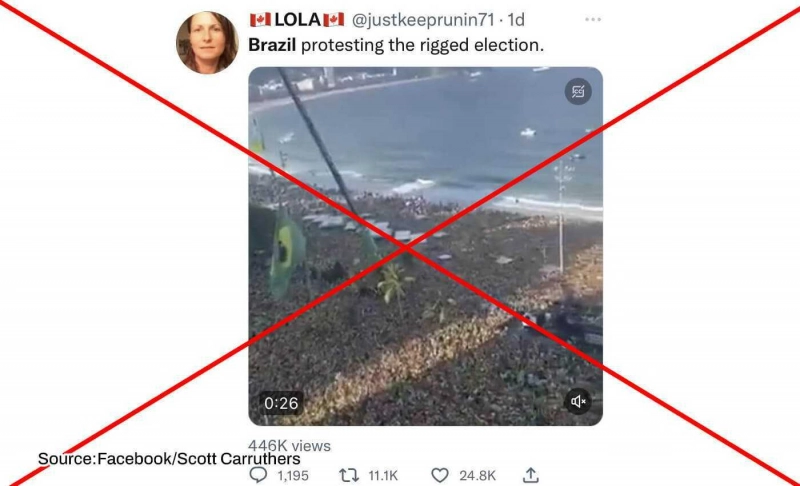 False: Photo shows Brazilians holding a protest following Jair Bolsonaro's loss in the presidential polls.