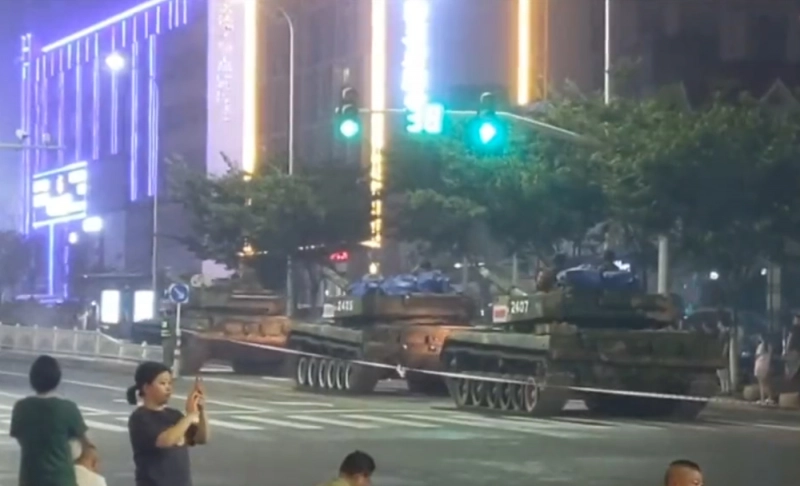 False: A video shows military tanks deployed in China's Henan province to protect banks from protesters.