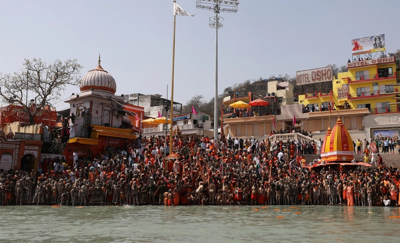 True: Devotees participated in the third Shahi Snan in the 2021 Kumbh Mela.