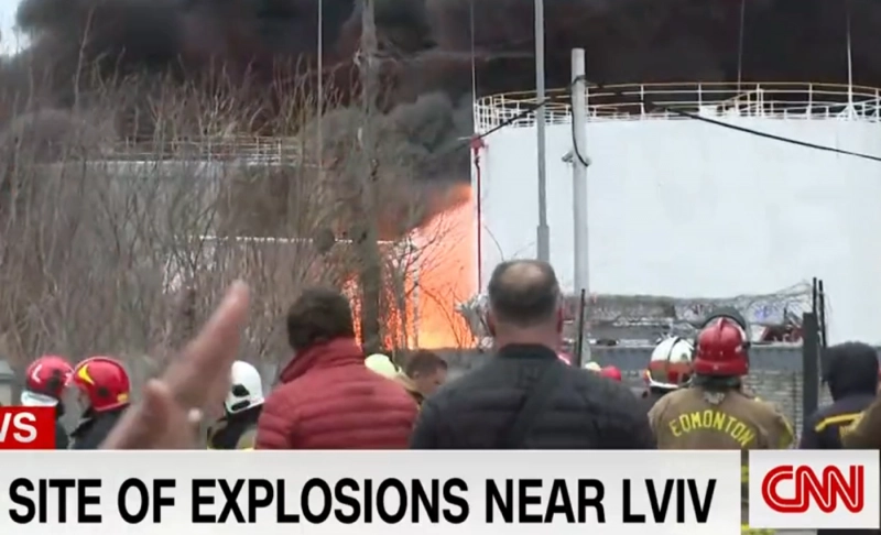 False: CNN used footage from Canada while reporting on an explosion in Lviv on March 26.