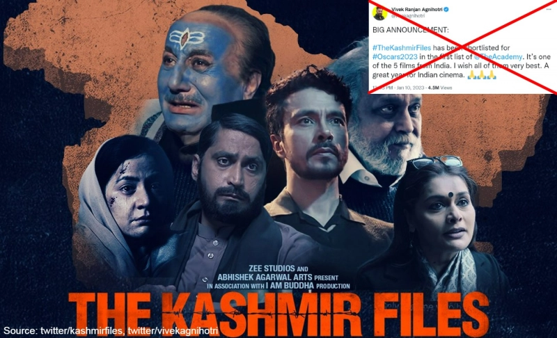 Misleading: The Kashmir Files has been shortlisted for the Oscar Awards to be held in March 2023.