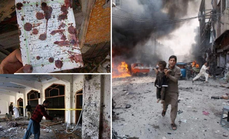 False: These pictures show the devastation caused by a blast in Peshawar, a city in Pakistan, on March 4, 2022.
