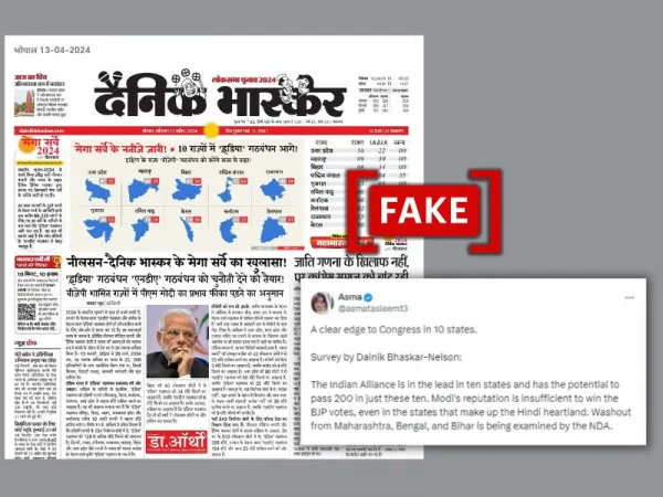 Fake newspaper clipping shared as survey predicting INDIA bloc win in 10 states