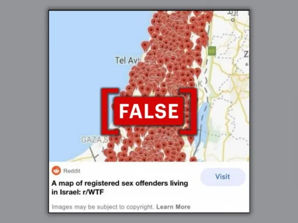 Map highlights areas of red siren activation in Israel, not locations of registered sex offenders