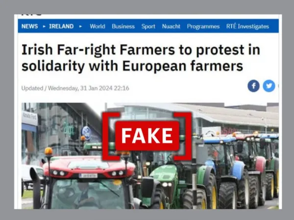 Edited image shared to claim RTE News called protesting farmers ‘far-right’