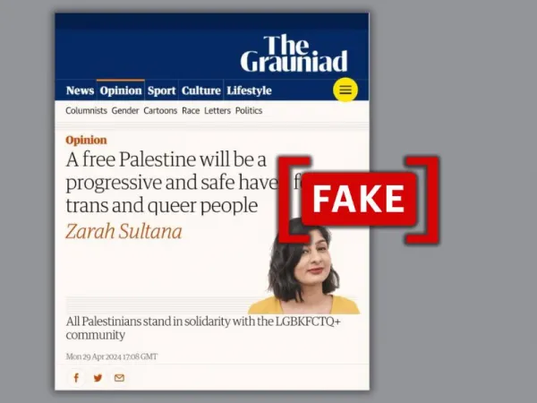 Guardian op-ed on Palestine attributed to U.K. MP Zarah Sultana is fake