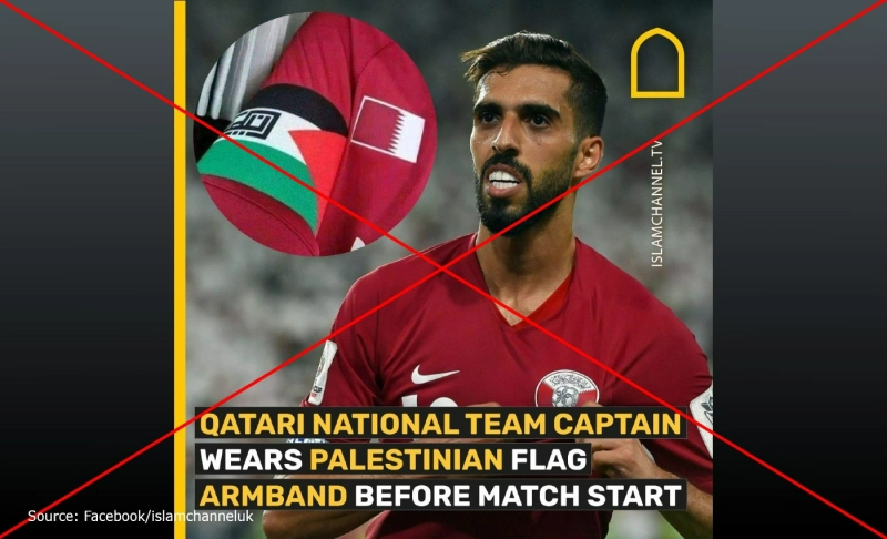 False: Qatar captain Hassan Al-Haydos wore a Palestinian armband hours before the first FIFA World Cup 2022 match.