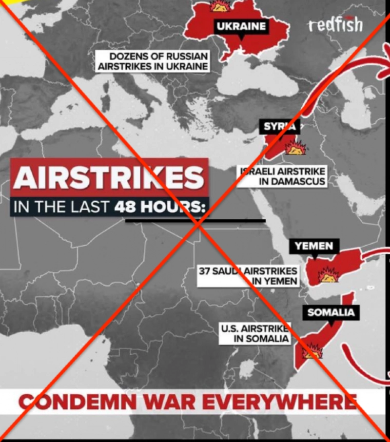Misleading: This map shows other countries that were hit by airstrikes within 48 hours of Russia's invasion of Ukraine.
