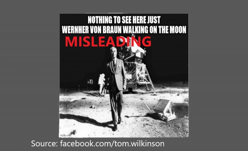 False: A photo of Wernher Von Braun on the moon proves the moon landing was fake.