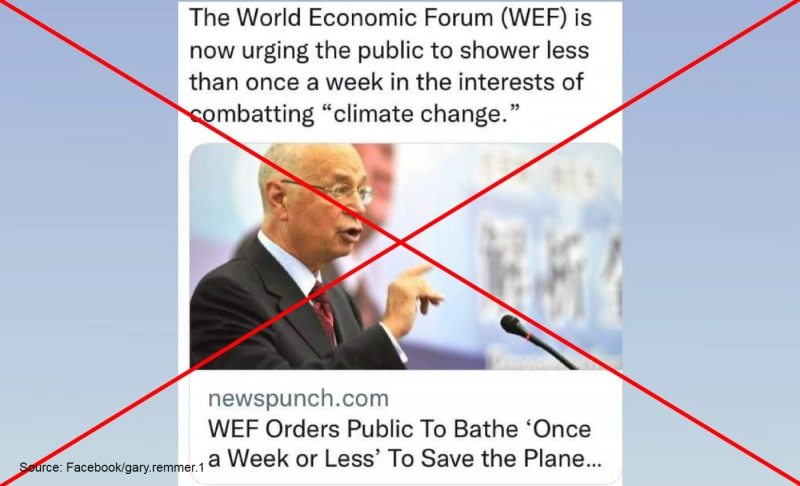 False: The WEF has suggested that people bathe 'once a week or less to save the planet.'