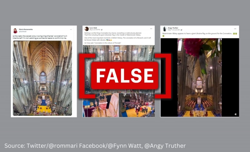 No, the carpet in Westminster Abbey on Coronation Day did not represent the Ukrainian flag