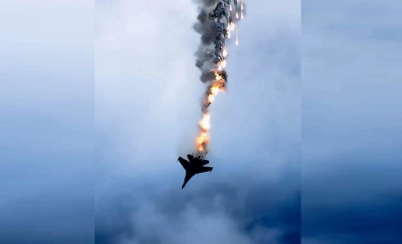 False: This image shows a Russian fighter jet being shot down by the Ukrainian army.