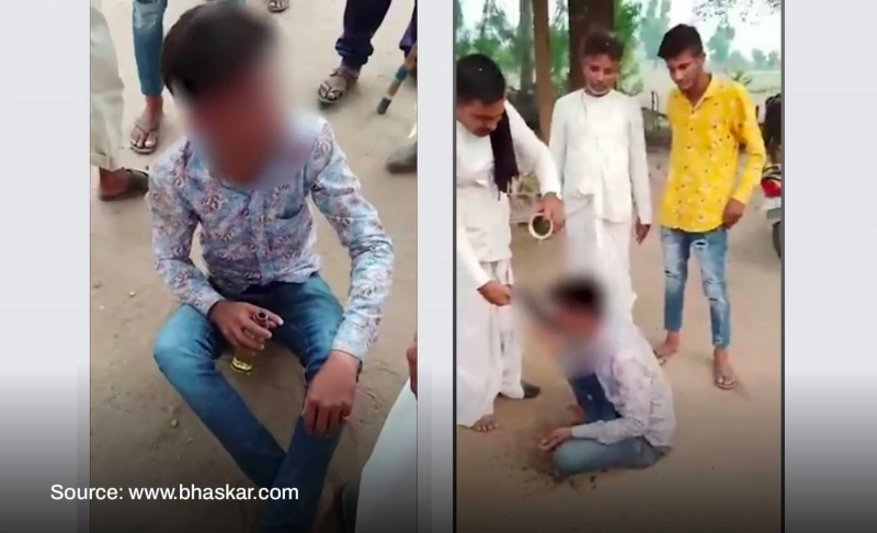 False: Upper caste men forced a Dalit man to drink water from a shoe in Rajasthan.