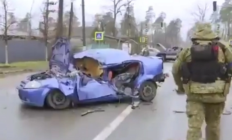 False: Video of National Police of Ukraine entering Bucha proves no massacre occurred.