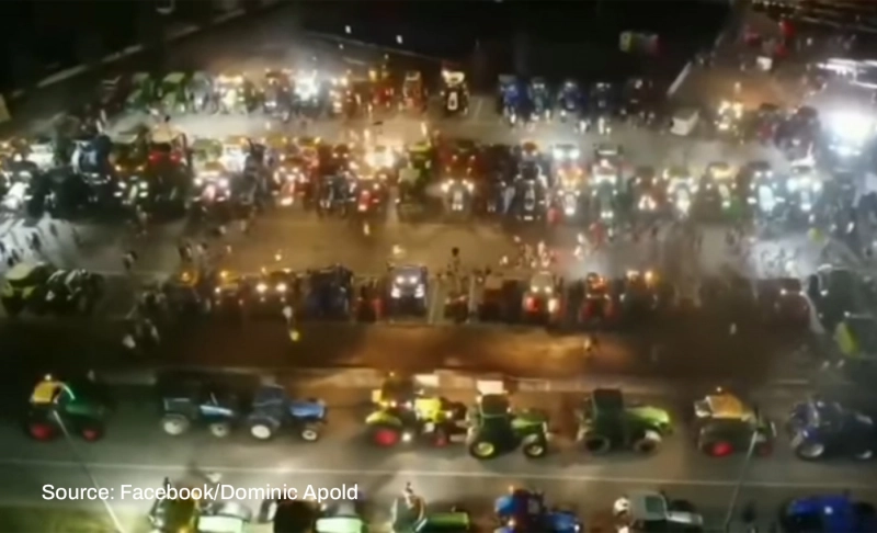 False: This video of tractors parked together shows Italian farmers protesting in July 2022.