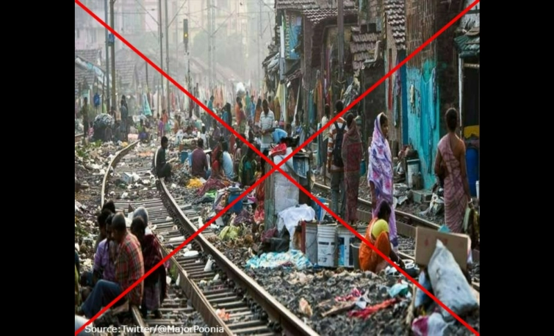 False: An image shows encroachments on railway lines in Haldwani, Uttarakhand.