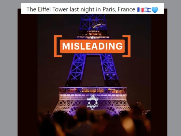 Old image of Eiffel Tower illuminated with Israeli flag shared as recent
