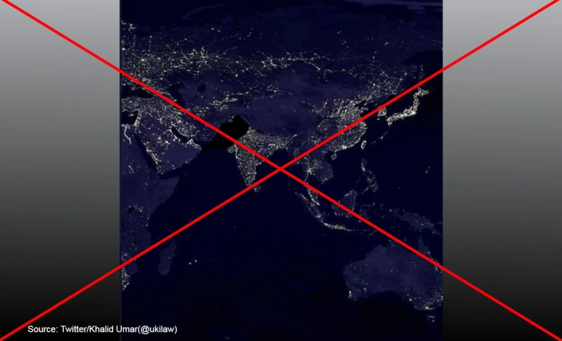 False: A satellite image shows a power outage in Pakistan on January 23, 2023.