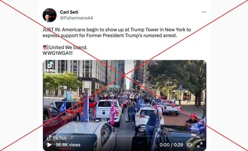 False: A video shows Trump supporters protesting in New York amidst arrest rumors.