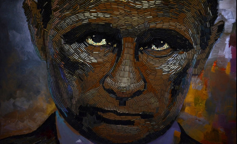 Misleading: Ukrainian artist Daria Marchenko created a portrait of Vladimir Putin titled 'The Face of War' in 2022 using bullet shells from the streets of Ukraine.