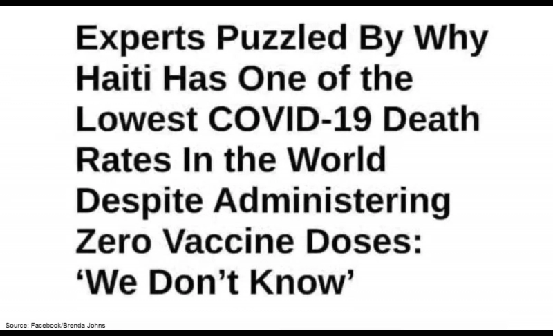 Misleading: Haiti has one of the lowest COVID-19 death rates despite administering zero vaccine doses.