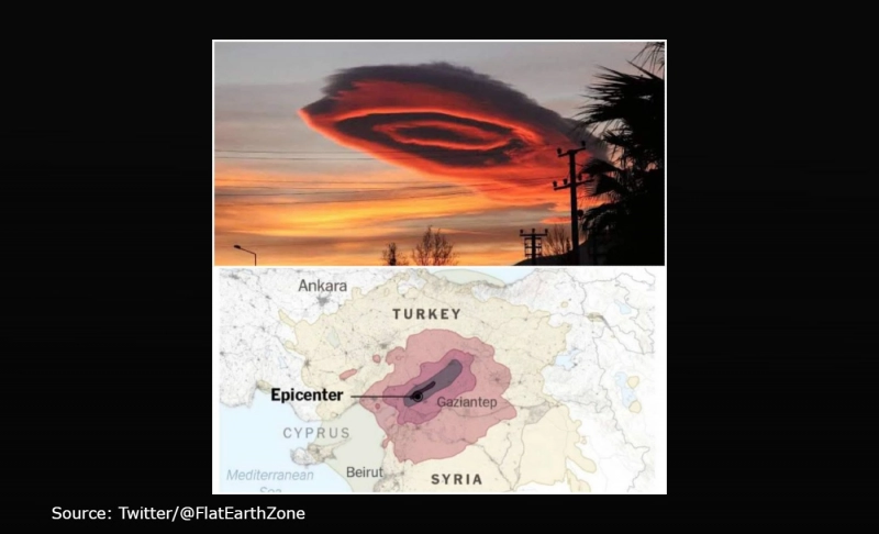 False: The cloud that appeared over Turkey was prophetic as it resembled a map of the area affected by the recent 2023 earthquake.